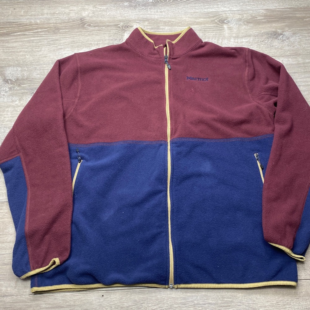 Marmot Fleece Jacket Mens XXL Maroon Blue Colorblock Full Zip Hiking 13953